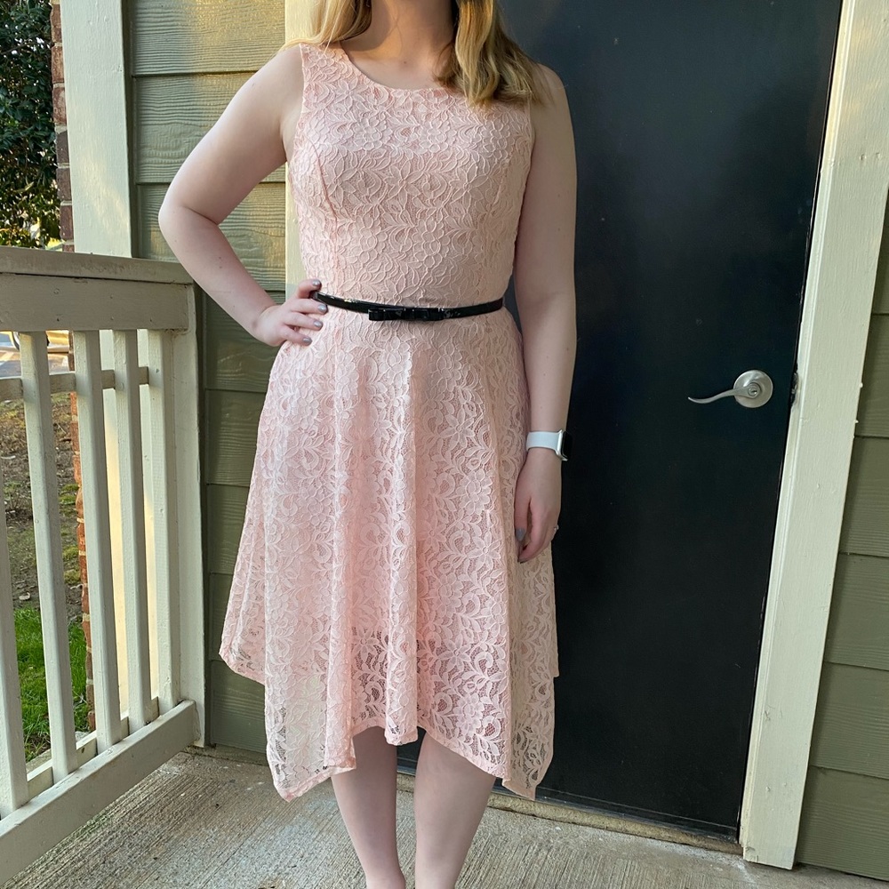 Pink Lace ELLE Dress with Belt